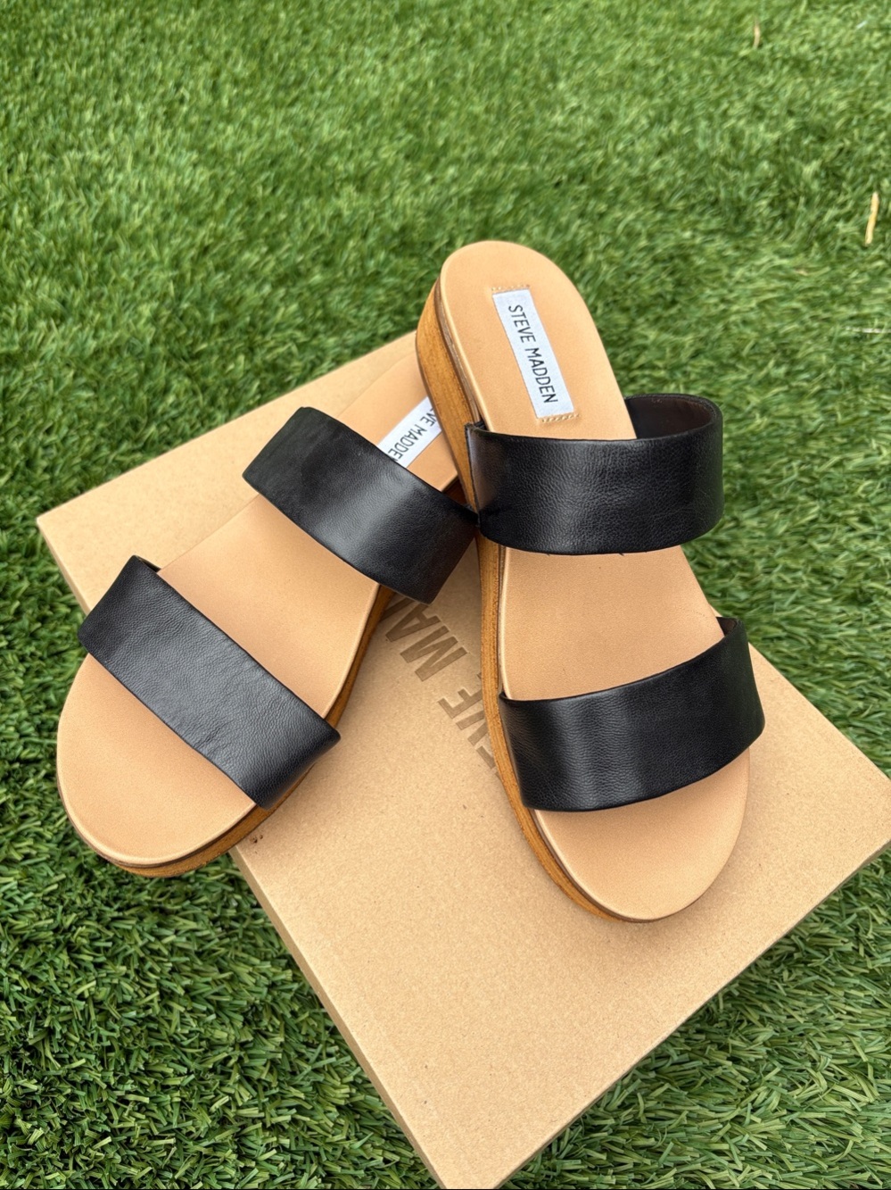 Steve Madden Black Double-Band Slide Sandals NWOT but w/Box